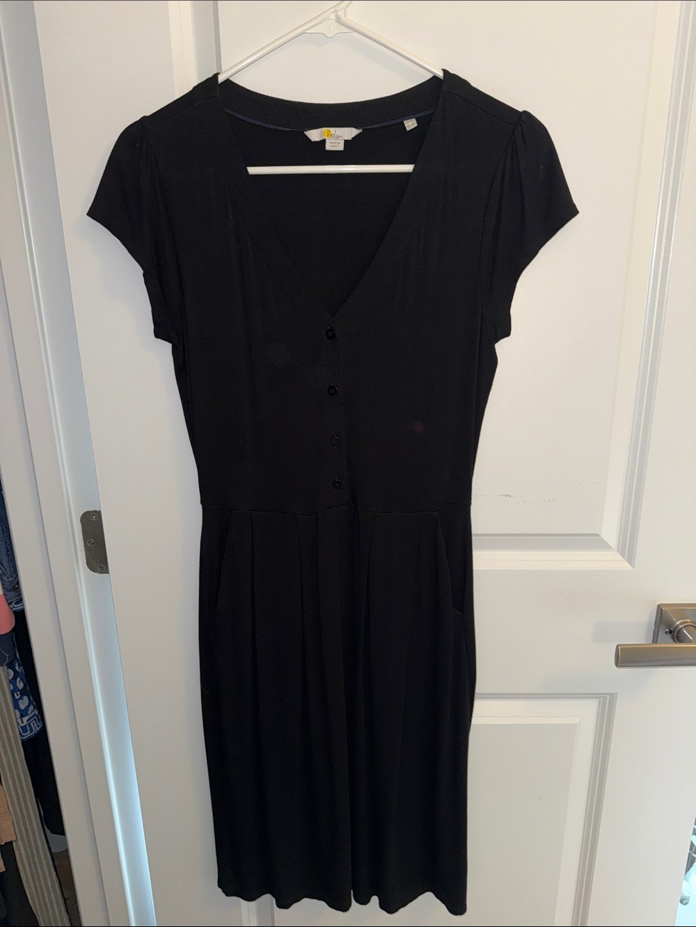 Boden Black V-Neck Button Front Women's Jersey Dress